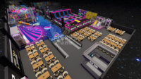 Parc de trampolines commercial personnalisé pour enfants, avec zones d'escalade, thème Planète Étoile, violet néon, sièges multi-zones, pour centre de loisirs familial, CE SGS ASTM TUV