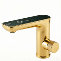 Robinet de salle de bain à capteur en or brossé avec affichage LED, robinet de lavabo intelligent tactile, robinet automatique