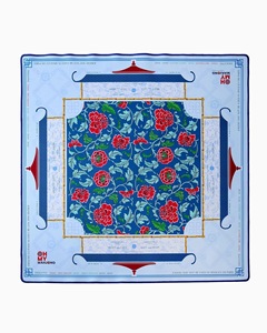 Tapis de table de mahjong Chinoiserie en bambou, motif pivoine bleue et rouge, 31,5 po x 31,5 po, moderne, pliable, antidérapant, avec règles, design floral chinois classique - Product Image 1
