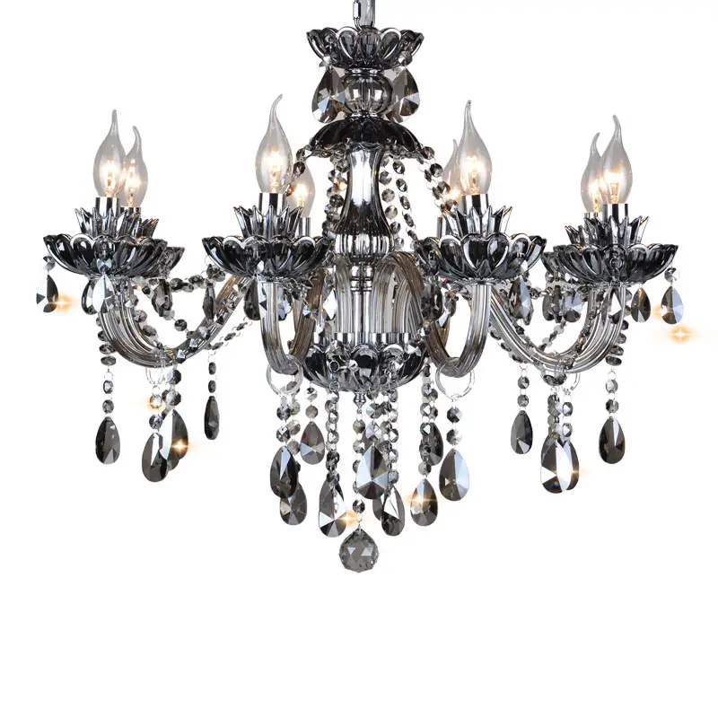 Gray glass arms luster candle crystal chandeliers light decoration luxury living rooms ceiling lighting chandeliers & pendant