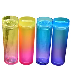 Customized Plastic Cup plastic tumblers 16 ounce Double Wall Color Changing Plastic Skinny Clear Tumbler Cups with Straw an