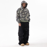 Sweat à capuche d'hiver tissé sur mesure 100 % coton, coupe oversize, bas côtelé, imprimé camouflage pour homme