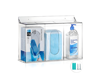 Organisateur médical en acrylique transparent personnalisé en usine Station sanitaire 3 compartiments Distributeur de gants en acrylique Conteneur mural