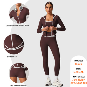 Ensemble de Sport et Yoga pour Femmes à Design Couleur Contraste, avec Soutien-Gorge de Sport à Dos Magnifique, Veste Ajustée, et Shorts & Leggings Taille Haute - Product Image 2