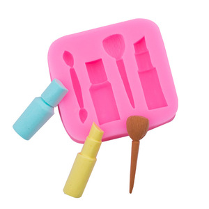 Fondant Silicone Molds Makeup Series Lipstick Heart Shape DIY Cake Decorating Tools Pink 5Pcs Set - Product Image 2