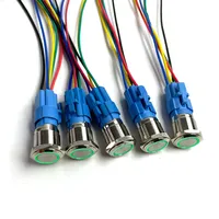 12mm 16mm 19mm 22mm saklar tombol tekan logam kepala datar 1NO1NC penguncian lampu LED merah oranye biru hijau putih 3v 12v 24v 110v