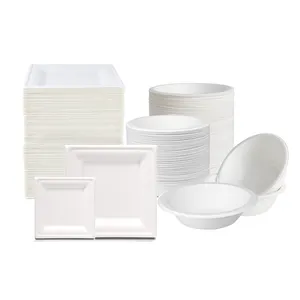 Muestra gratis barato a granel desechables compostables cuencos de papel y plato de papel para alimentos