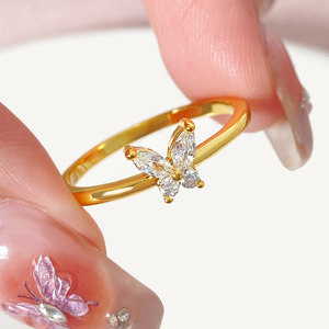 Trendy Korean <b>Rings</b> Bling Cubic Zirconia 18K Gold Plated Dainty Butterfly <b>Ring</b> for Girl - Product Image 1