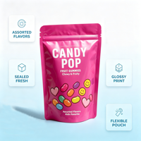 Sachet alimentaire refermable personnalisé brillant avec fermeture éclair pour bonbons, emballage plastique pour bonbons gélifiés avec logo sur mesure
