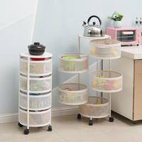 Vente Flash 360 °   Chariot de cuisine rotatif, étagère de rangement multi-niveaux avec roulettes pour fruits et légumes, chariot mobile organisateur d'étagères