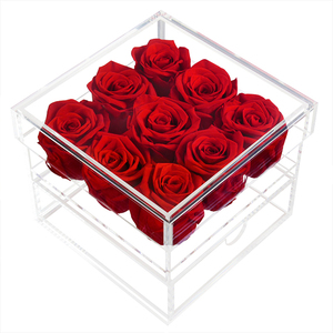 Ammy-jarrón transparente cuadrado acrílico de alta calidad, 9 rosas, regalo de flores de lujo eterno, caja de plexiglás - Product Image 6