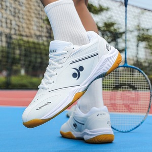 Chaussures de badminton/tennis en cuir synthétique blanc avec semelle en caoutchouc, antidérapantes et amortissantes, chaussures de sport pour hommes - Product Image 2