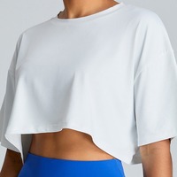 Camiseta Corta de Yoga para Mujer, Cuello Redondo, Manga Corta, 100% Algodón, Secado Rápido, Ecológica, Transpirable, Corte Ajustado, Estilo Casual de Verano