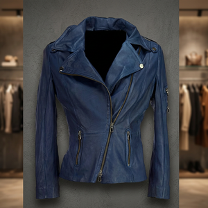 Veste de moto en cuir pour femme de qualité supérieure, denim, 100% cuir de vache pur, écologique, imperméable, manches amovibles, nouveau design - Product Image 1
