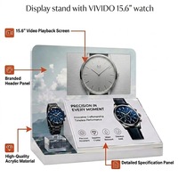 Exhibidor de Relojes Moderno de Acrílico Desmontable con Pantalla de Video Publicitaria de 15.6 Pulgadas, Totalmente Personalizable y Ligero para Fácil Transporte