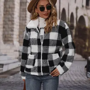 Großhandel Wolle Voller Reißverschluss Damenbekleidung Pelzmäntel Plüsch flanell Plattenmantel Tasche dicke warme Leoparden-Fleece-Jacke