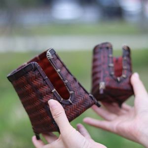 Handmade Rattan Woven Cup <b>Basket</b> Rectangle Shape Tea Ceremony Accessory <b>Storage</b> Holder Chinese Zen Style Craft - Product Image 2