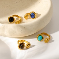 Bague ajustable vintage pour femme, plaqué or, avec cabochon en onyx, turquoise, œil de tigre, lapis-lazuli, vente en gros