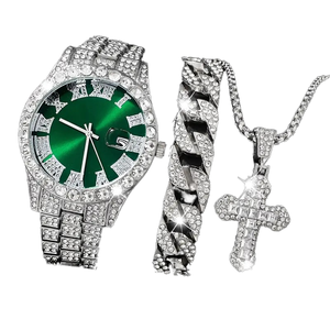 SL68 Ultimo Set di 3 Pezzi Orologio da Uomo Argento <span class=keywords><strong>Roma</strong></span> & Set Regalo Collana e Bracciale con Croce - Product Image 1