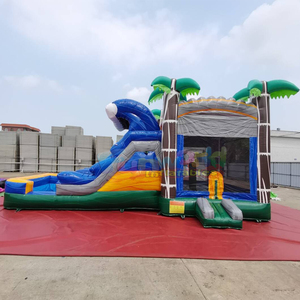 Castillo inflable tropical con tobogán, para fiestas en seco o mojado. - Product Image 1