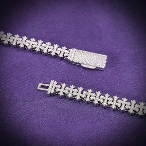 <span class=keywords><strong>Cadena</strong></span> Cubana de Plata de Ley 925 con Eslabones Cruzados, con Moissanita VVS de Color D, GRA Iced Out Bling, de 8MM, para Hombre, que Pasa la Prueba del Detector - Product Image 2