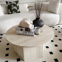 Table basse ronde en travertin moderne, personnalisable, durable et écologique pour la maison, le salon, la salle à manger