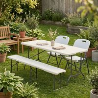 Ensemble table et chaises pliantes carrées modernes de 6 pieds, table portable en plastique blanc réglable en hauteur pour hôtel, banquet, camping en plein air