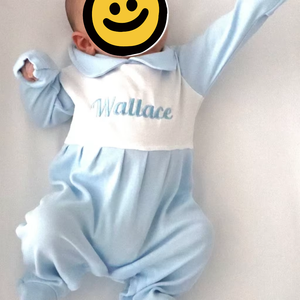 Embroidered Cotton Baby Boy <strong>Outfit</strong> for Spring and Summer Blue Gingham Snap Button <strong>Hospital</strong> Footie Romper <strong>Newborn</strong> Baby Clothes - Product Image 6