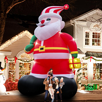 Père Noël Gonflable d'Extérieur avec Lumières LED, Géant Père Noël Soufflant pour Décorations de Fête de Noël Grandes Structures Gonflables avec Souffleur