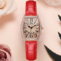 Jam Tangan Wanita Model Baru 2022 Bentuk Oval Kecil Retro dengan Tali Kulit Asli Poliester dan Kristal Berlian