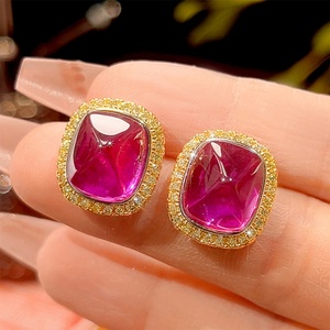 Wholesale Eco-friendly Copper Gold Plated 12*16/10*12mm Square Sugar Red Zircon Jewelry <b>Sets</b> With <b>Earrings</b> Necklace and Pendant - Product Image 5