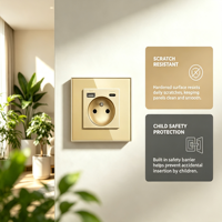 Enchufe de Pared Europeo con Panel de Vidrio, 20W, USB y Tipo-C, Tomacorriente Eléctrico Individual, 16A, 110V-250V, Enchufe Seguro