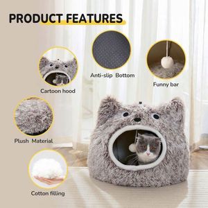 Muestras Gratis: Camas para Gatos de Interior, Cama Cueva para Gatos de Felpa Autocalentable, Cueva Grande para Gatos con Capucha y Bola Colgante Esponjosa - Product Image 3