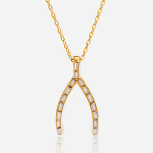 สร้อยคอจี้รูปกระดูกอธิษฐาน ชุบทอง 18K ประดับเพชรซิร์คอน ดีไซน์แบบฝังเพชร เหมาะสำหรับใส่ทุกวัน สำหรับผู้หญิง - Product Image 1