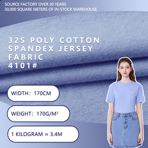 Tela de punto sencillo de poliéster, algodón y spandex 32S, 170 cm de ancho, 170 g/m², ligera y elástica, para camisetas, faldas y prendas de vestir. - Product Image 1