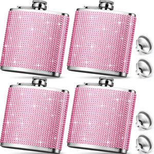 Flacon à vin de poche étincelant pour femme avec strass, bouteille de vin portable anti-fuite avec entonnoir 6oz, effet diamant scintillant - Product Image 1