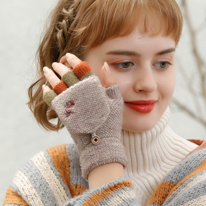 Vente en gros de mode mitaines mignonnes de vélo chaudes sans doigts automne et <span class=keywords><strong>hiver</strong></span> femmes Flip gants tricotés - Product Image 1