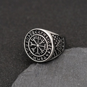 316L Steel Warrior Stainless Steel <b>Ring</b> for Men Vintage Nordic Viking Letters Design for Party or Anniversary - Product Image 2