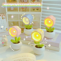 Mini pot de fleurs mignon avec lumière LED, lumière chaude, lampe de bureau, lampe de chevet, décoration de chambre, cadeau de fête pour enfants