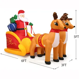 Outdoor Inflatable Christmas Old Man With Double Deer With Sled For Christmas Decoration