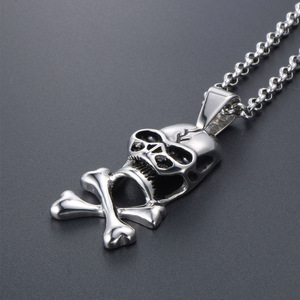 Collier avec pendentif en forme de crâne, en acier inoxydable, design croix de Sain Benoît, pour hommes et femmes, bijoux punk tendance SP060 - Product Image 3