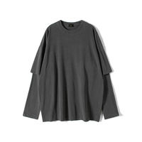 Personnalisé T-shirt vintage délavé de haute qualité pour hommes Double couche à manches longues Oversize Unique Print Dropshipping Stock