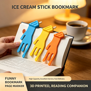 Marque-page créatif en forme de bâtonnet de crème glacée imprimé en 3D, en PLA coloré, support de livre de bureau pour la maison et le bureau - Product Image 2
