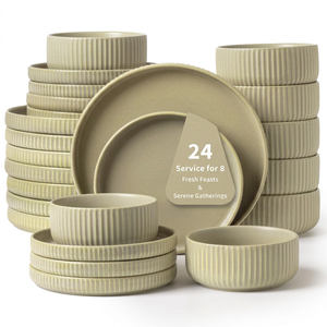 <span class=keywords><strong>EKA</strong></span> 2026 Nuovo Design Set da Pranzo Rotondo Completo da 24 Pezzi in Gres Verde Opaco per 8 Persone, Stoviglie Eleganti Lavabili in Lavastoviglie - Product Image 1