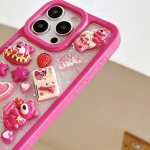 Nouveau dessin animé 3D mignon amour fraise ours motif Transparent Anti-chute antichoc coque de téléphone pour <span class=keywords><strong>iPhone</strong></span> 12 13 14 15 - Product Image 5