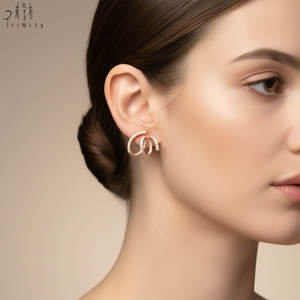 Nueva Colección de Joyería Fina con Forma Curva, Aretes de Diamantes Naturales Reales en Oro Blanco Sólido de 18K, Regalo de Cumpleaños para Mujer - Product Image 3