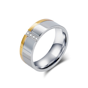Trendy two-tone stylish <b>titanium</b> steel diamond <b>ring</b> for men, featuring zircon accents for a sophisticated look. - Product Image 5