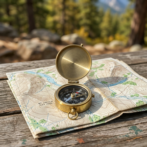 Boussole de poche vintage en laiton, boussole nautique ronde, outil de navigation portable pour le camping, la randonnée et les voyages - Product Image 1