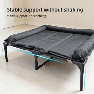 Lit pour chien surélevé de luxe en coton amovible avec clôture trois côtés, hamac respirant pliable anti-morsure pour animaux de compagnie - Product Image 4