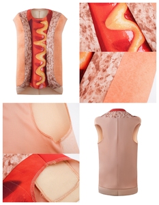 Costume d'Halloween imprimé Hot-Dog de dessin animé, mascotte amusante en forme de saucisse sans manches pour adulte unisexe, idéal pour <span class=keywords><strong>les</strong></span> fêtes costumées - Product Image 2